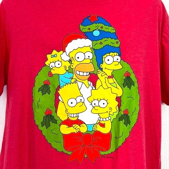 The Simpsons - NWT The Simpsons Family With Christmas Wreath Graphic T Shirt XL - Picture 3 of 11